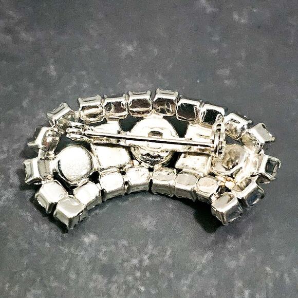Art Deco bling faux diamond multi-shaped stones half moon brooch - Picture 3 of 5
